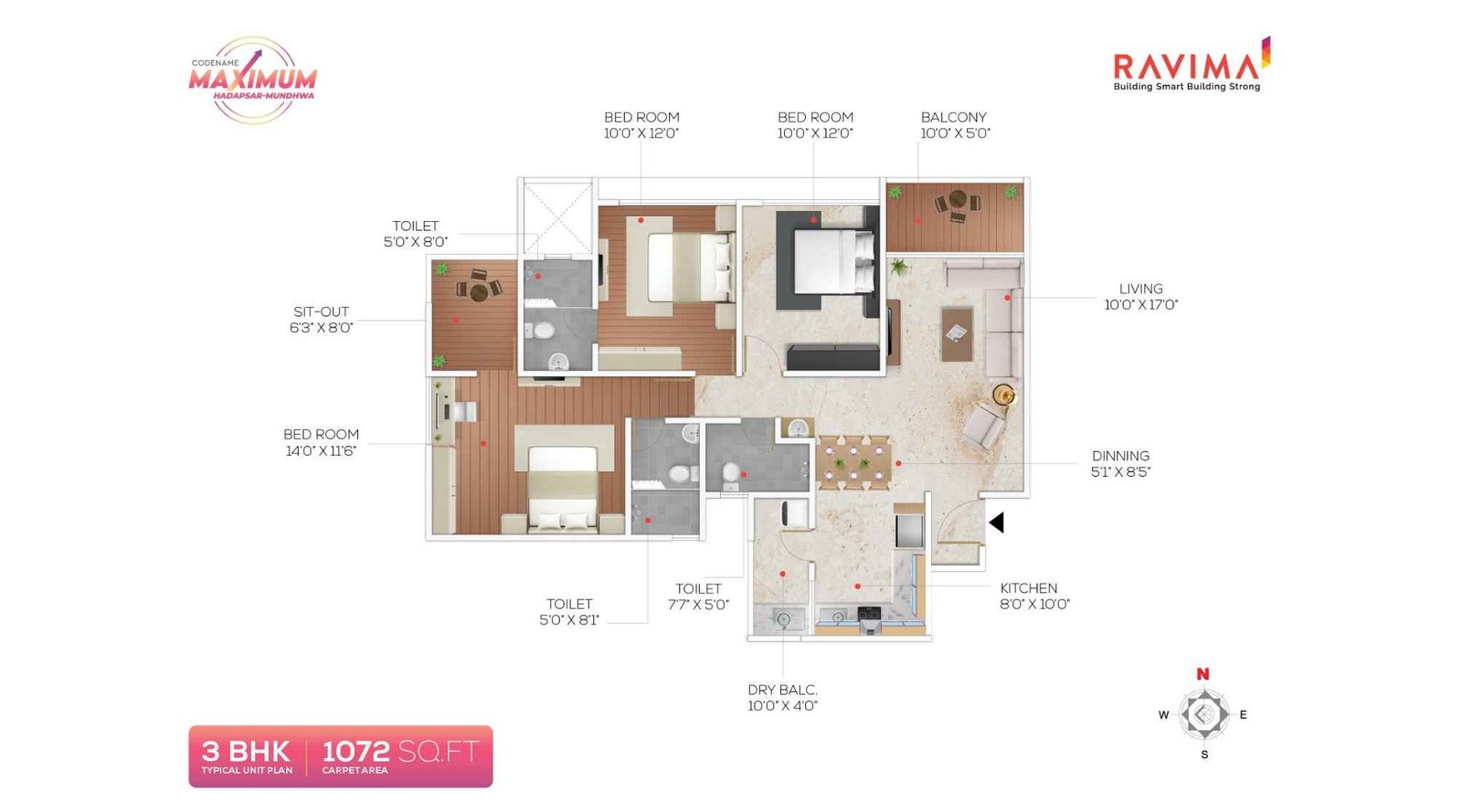 Ravima-Newton-Homes-Mundhwa-Floor-Plan-3-BHK-1072-Sqft